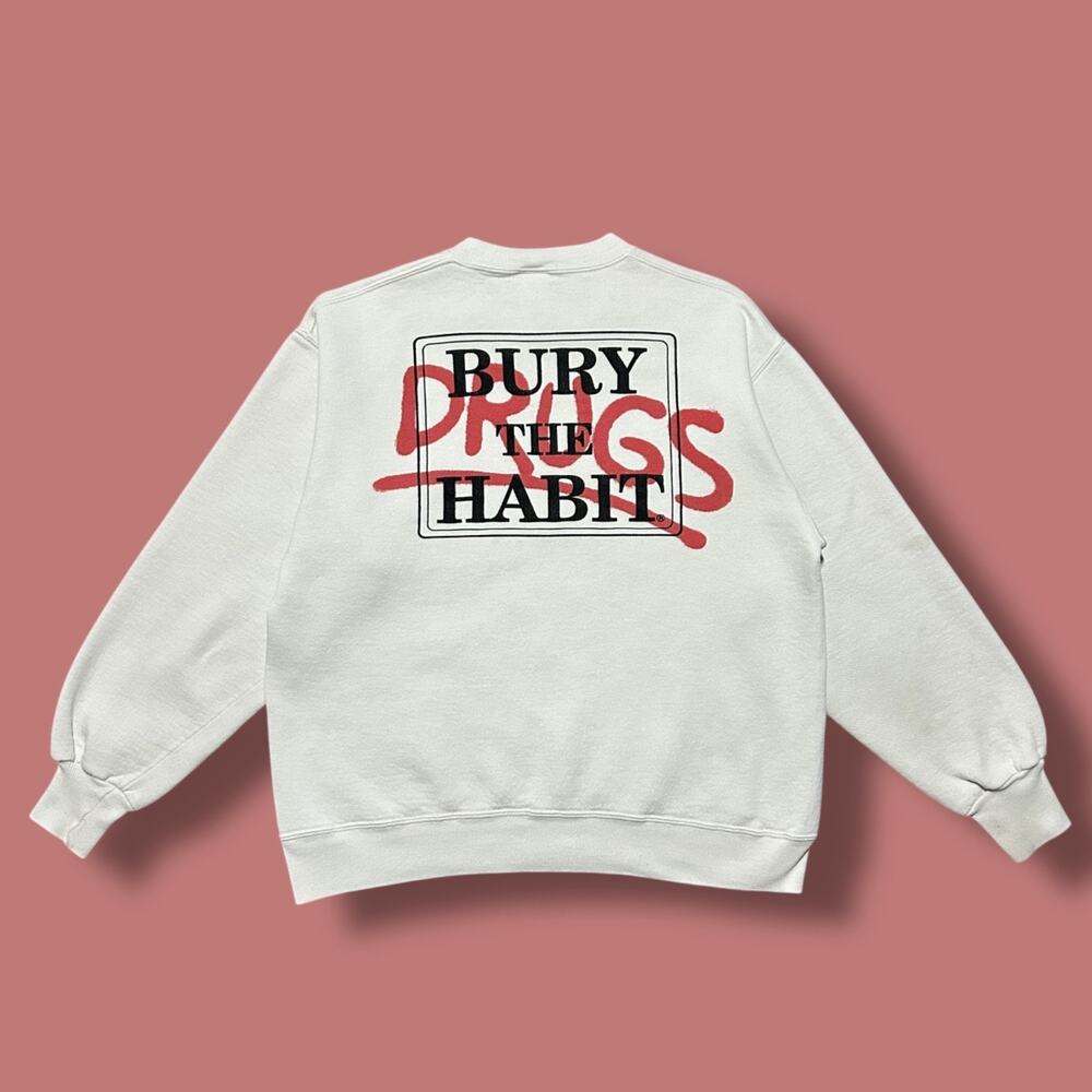 Vintage Drug Free Sweatshirt 90s Crewneck Pullover Beat The Habit White M/L